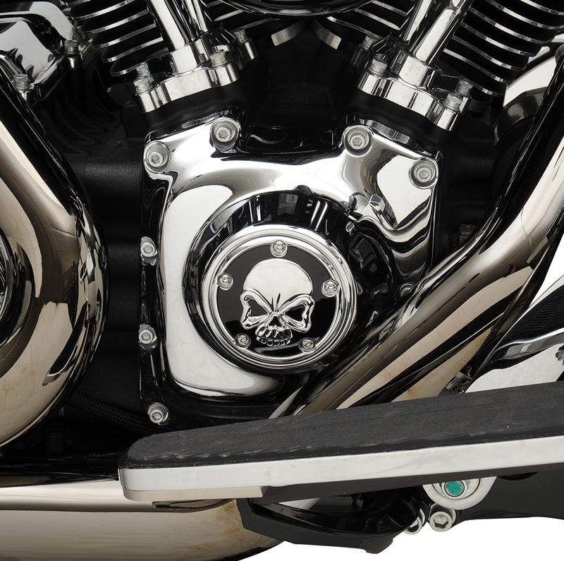 DRAG SPECIALTIES Replacement Die-cast 5-Hole Points Cover - Black with Chrome Skull - Twin Cam '99-'17