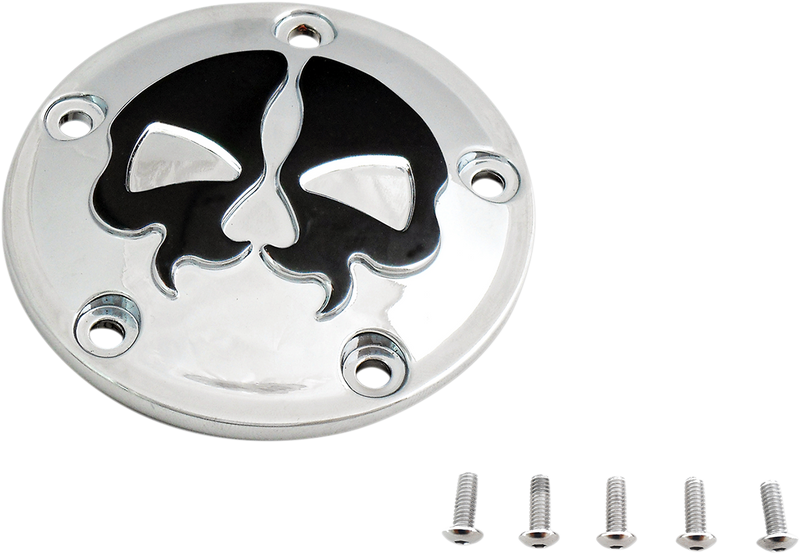 DRAG SPECIALTIES Replacement Die-cast 5-Hole Points Cover - Chrome with Black Split Skull - Twin Cam '99-'17