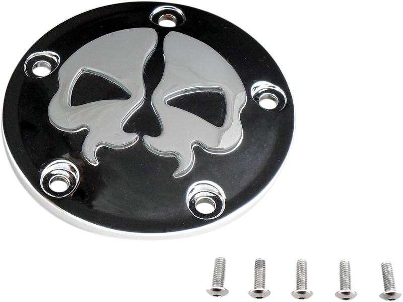 DRAG SPECIALTIES Replacement Die-cast 5-Hole Points Cover - Black with Chrome Split Skull - Twin Cam '99-'17