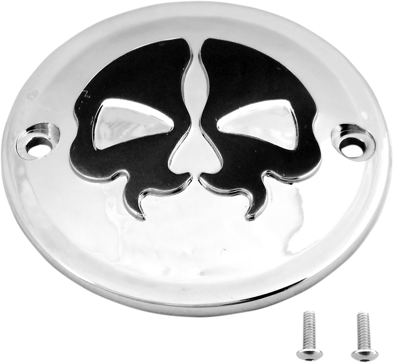 DRAG SPECIALTIES Replacement Die-cast 2-Hole Points Cover - Chrome with Black Split Skull