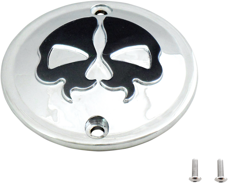 DRAG SPECIALTIES Replacement Die-cast 2-Hole Points Cover - Chrome with Black Split Skull - Sportster '71-'03