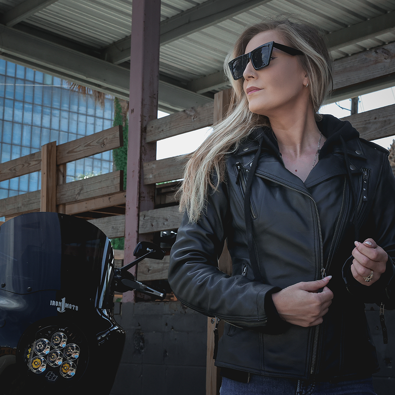  Crafted from luxurious lambskin leather in classic black, this jacket combines a modern hoody design with premium features for comfort, protection, and practicality.