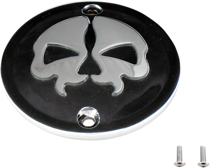 DRAG SPECIALTIES Replacement Die-cast 2-Hole Points Cover - Black with Chrome Split Skull - Sportster '71-'03