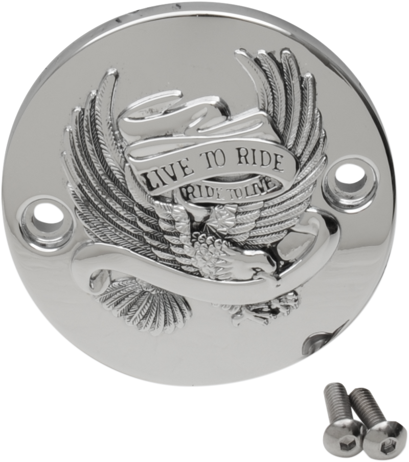 DRAG SPECIALTIES Replacement Die-cast 2-Hole Points Cover - Live to Ride - Chrome with Black - M8 '17-'24