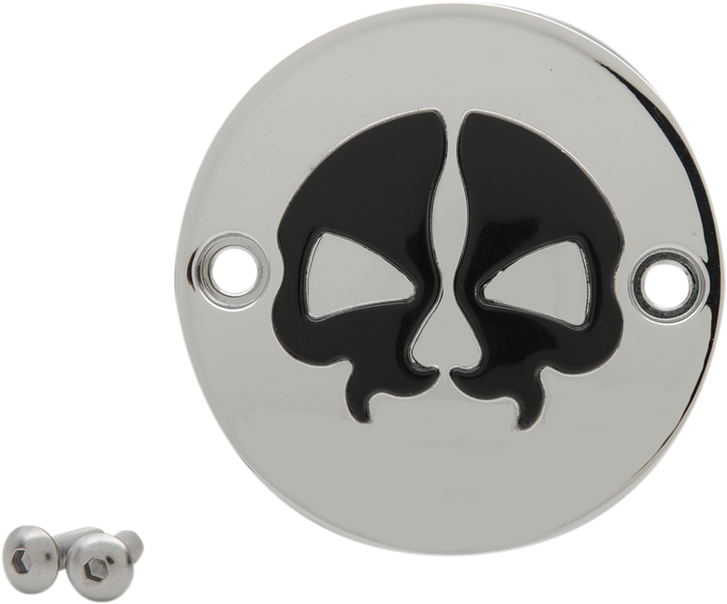 DRAG SPECIALTIES Replacement Die-cast 2-Hole Points Cover - Chrome with Black Split Skull - M8 '17-'24
