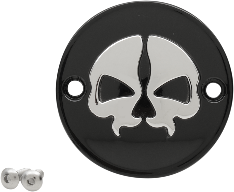 DRAG SPECIALTIES Replacement Die-cast 2-Hole Points Cover - Black with Chrome Split Skull - M8 '17-'24