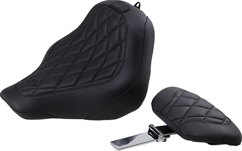 MUSTANG Wide Tripper™ Solo Seat w/ Drivers Backrest - Diamond Stitch - Black - Softail '18-'21