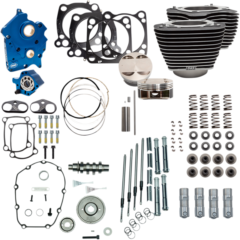 S&S CYCLE 128" Power Package Engine Performance Kit - Gear Drive - Wrinkle Black with Highlighted Fins