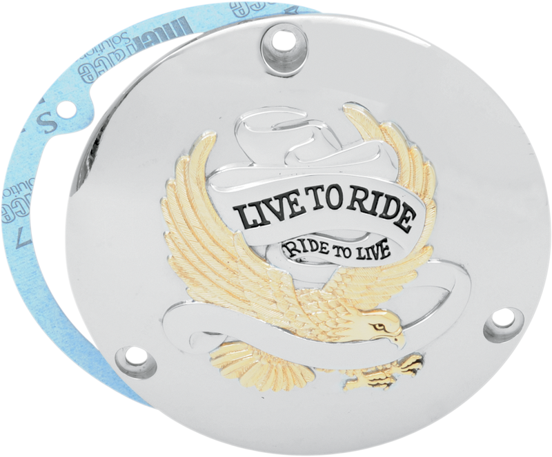 DRAG SPECIALTIES Replacement Derby Cover - 3 Hole - Live to Ride Chrome / Gold
