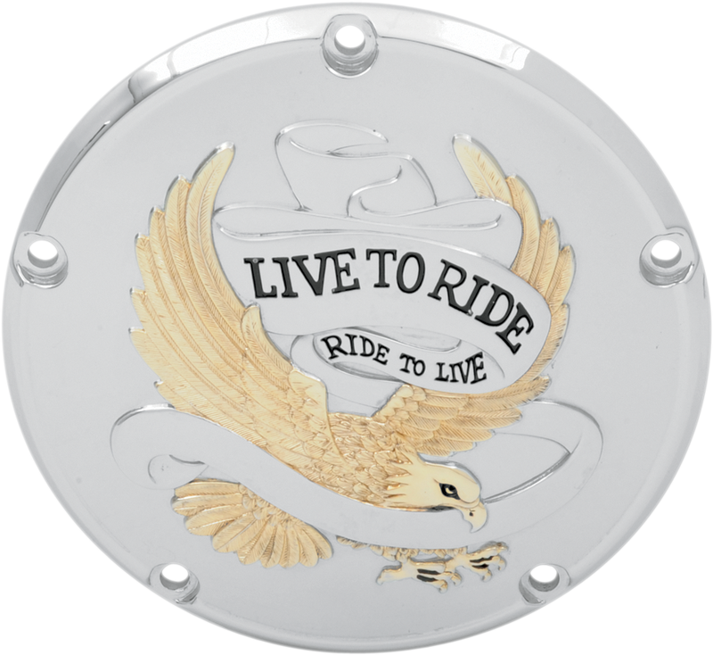 DRAG SPECIALTIES Replacement Derby Cover - 5 Hole - Live to Ride Chrome / Gold
