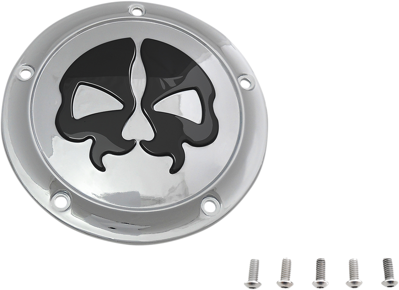 DRAG SPECIALTIES Split Skull Derby Cover - Chrome / Black - 5-Hole