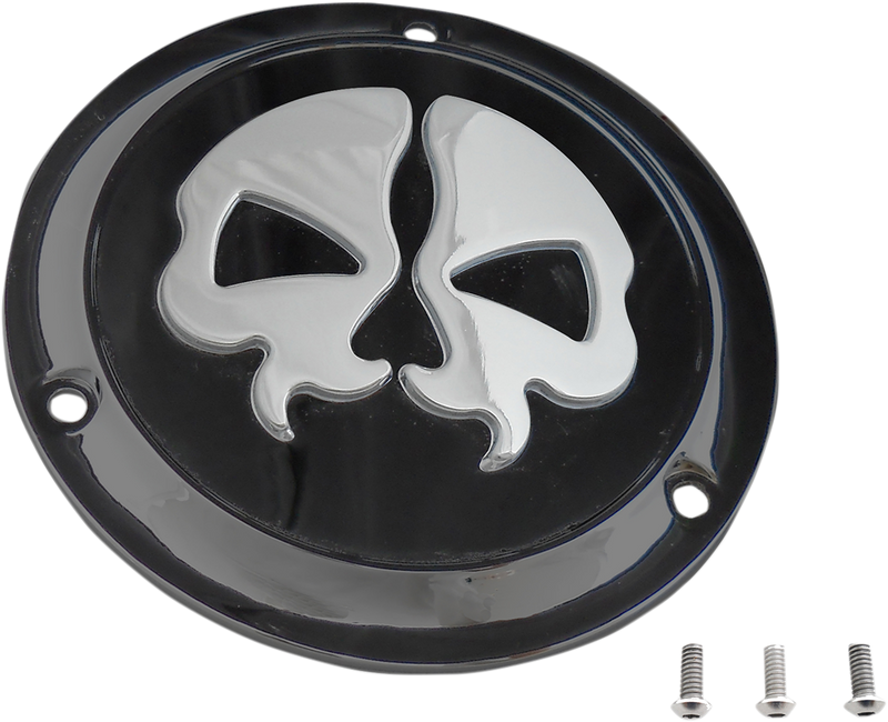 DRAG SPECIALTIES Split Skull Derby Cover - Black / Chrome - 3-Hole