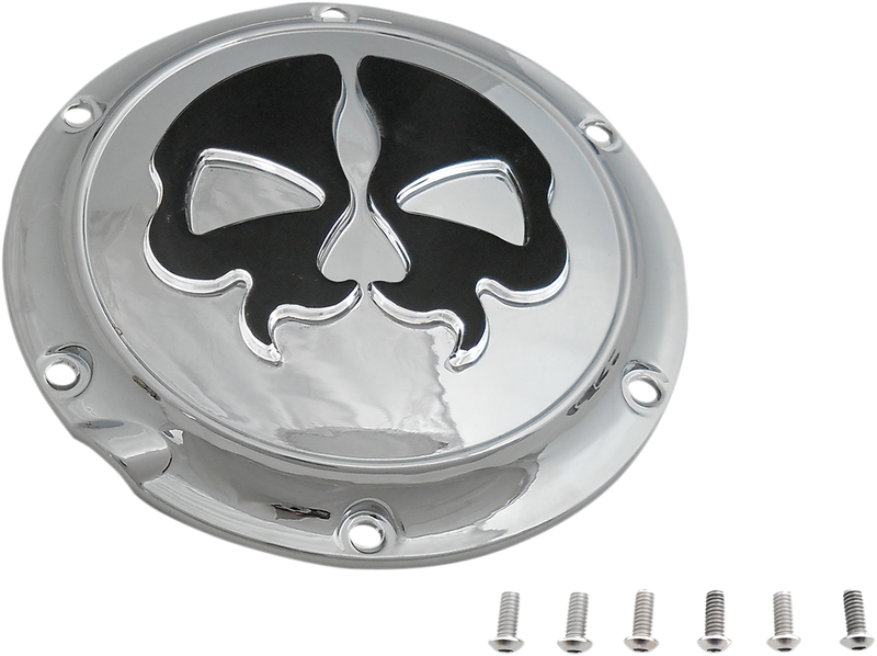 DRAG SPECIALTIES Split Skull Derby Cover - Chrome / Black - XL