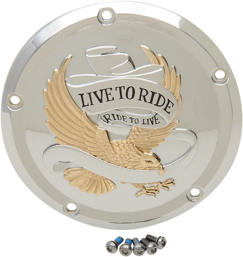 DRAG SPECIALTIES Replacement Derby Cover - 5 Hole - Live to Ride Chrome / Gold - Touring/Trike