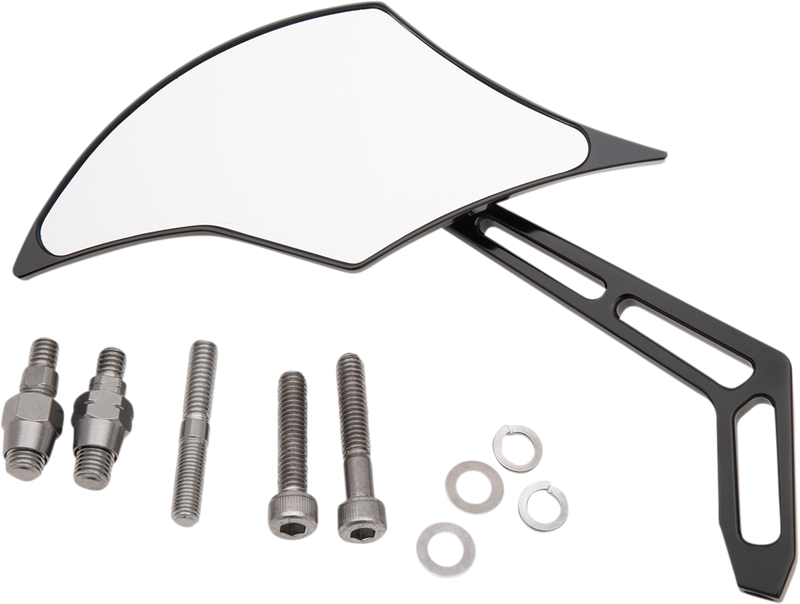 PRO-ONE PERF.MFG. Mirror - Weekend Warrior - Side View - Cut-Out/Flame Head - Oblong - Black - Left 102300AB