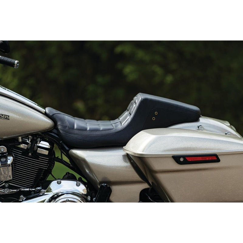 MUSTANG Squareback One-Piece Seat - Tuck and Roll - Black w/ Black Stitching - Touring '08-'21