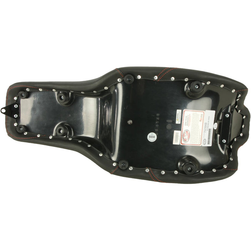 MUSTANG Squareback One-Piece Seat - Tuck and Roll - Black w/ American Beauty Red Stitching - Touring '08-'21