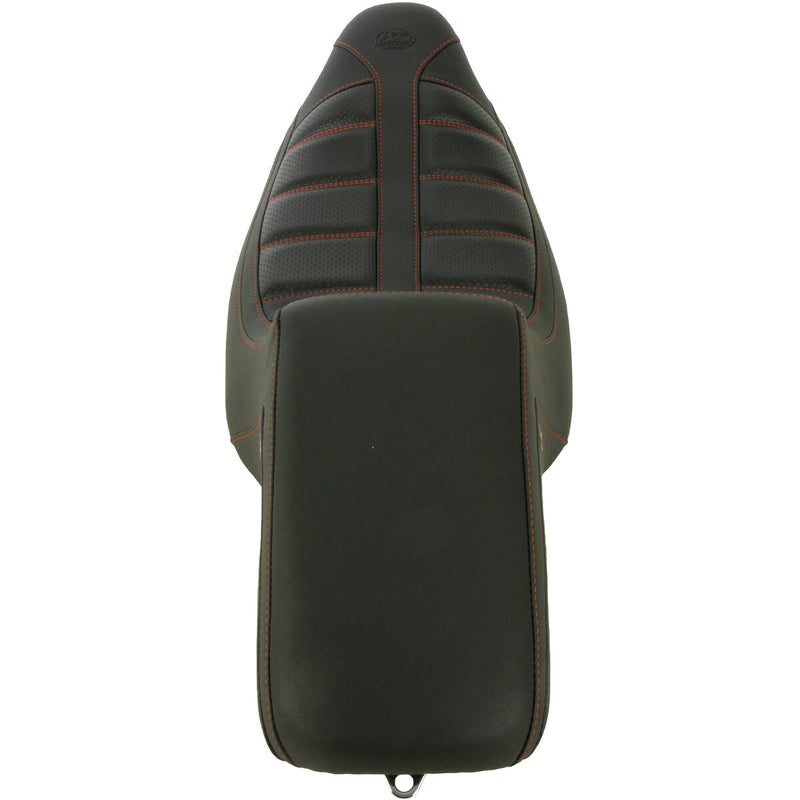 MUSTANG Squareback One-Piece Seat - Tuck and Roll - Black w/ American Beauty Red Stitching - Touring '08-'21