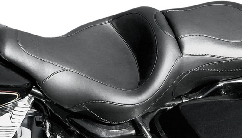 MUSTANG One-Piece Sport 2-Up Plain Touring Vinyl Seat - Black - Touring '97-'07