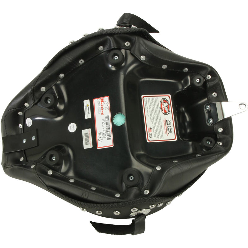 MUSTANG Wide Vintage Solo Seat - Chrome Studs and Concho - Sportster '04-'21  with 2.1/3.3 Gallon Tank