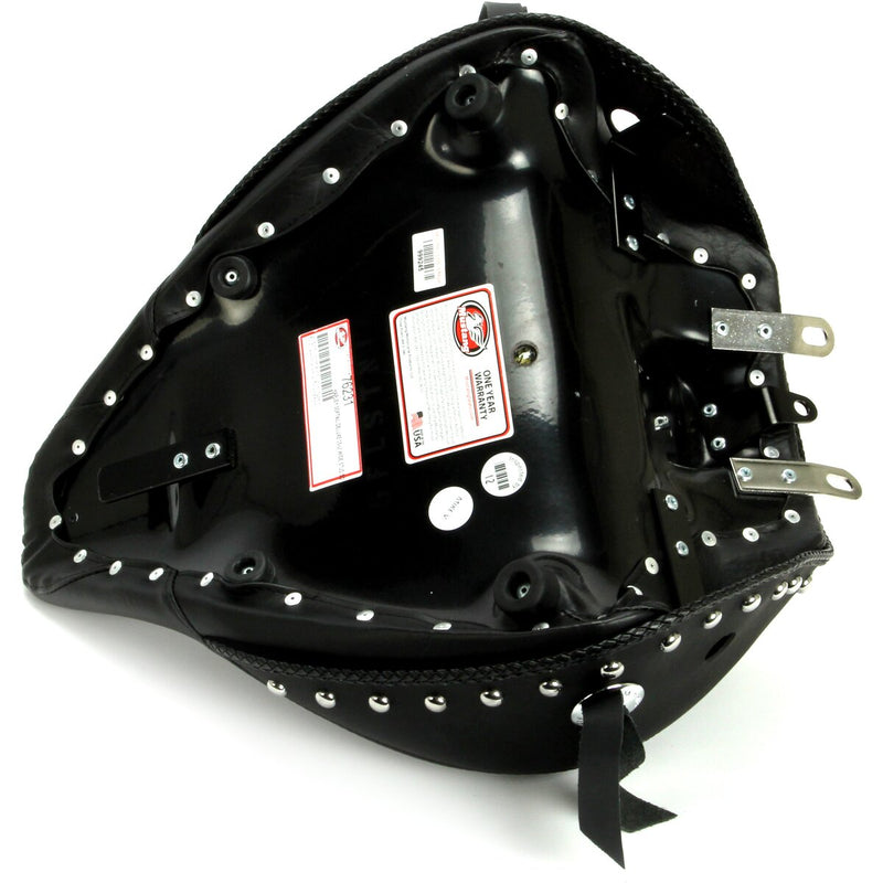 MUSTANG Wide Touring Solo Seat - Chrome Studs with Conchos - Softail '05-'17 With Standard Rack