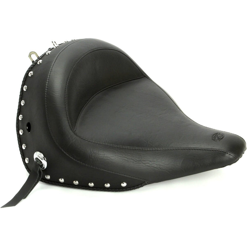 MUSTANG Wide Touring Solo Seat - Chrome Studs with Conchos - Softail '05-'17 With Standard Rack