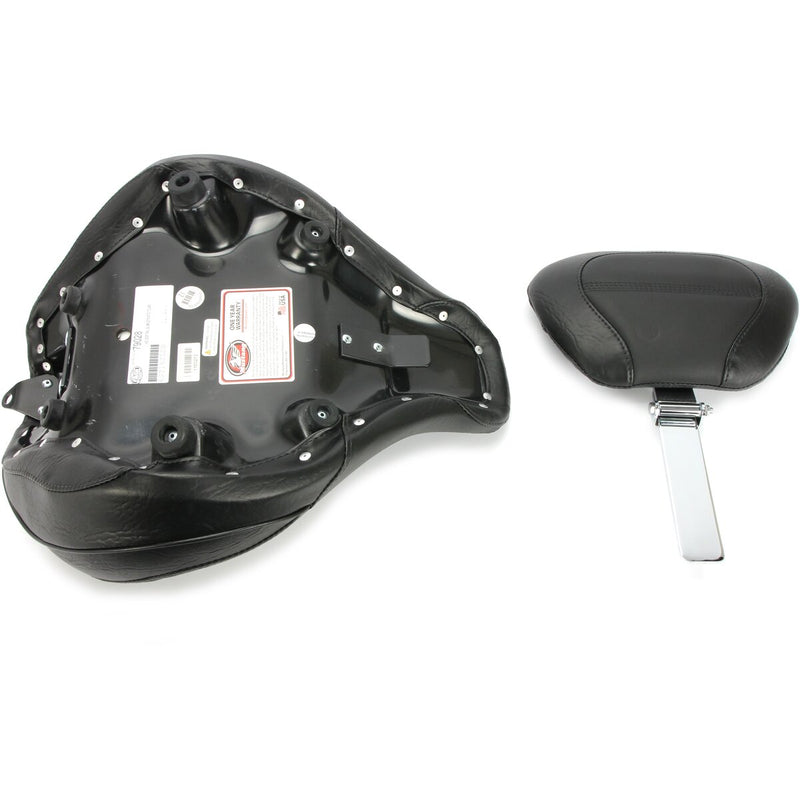 MUSTANG Wide Solo Touring Seat with Drivers Backrest - Quad Stich - Black - Softail '18-'21