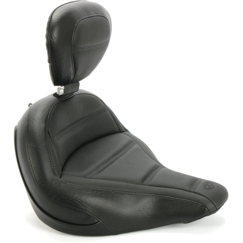 MUSTANG Wide Solo Touring Seat with Drivers Backrest - Quad Stich - Black - Softail '18-'21