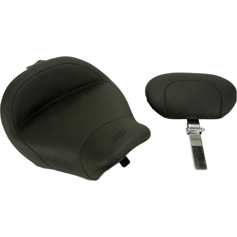 MUSTANG Wide Solo Seat With Backrest - Chrome Studs with Conchos - Black - FLH '97-'07