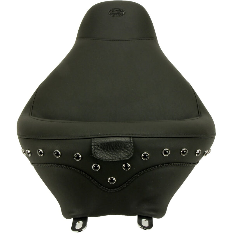 MUSTANG Wide Solo Seat With Backrest - Chrome Studs with Conchos - Black - FLH '97-'07