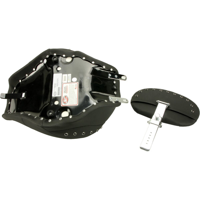 MUSTANG Wide Solo Seat With Backrest - Chrome Studs with Conchos - Black - FLH '97-'07