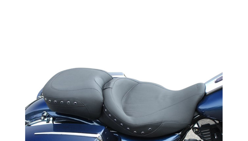 MUSTANG Wide Black Studded Rear Pillion Pad Vinyl Seat - Black - Touring '09-'21