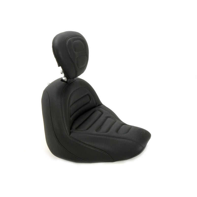 MUSTANG Max Profile Solo Touring Seat - with Driver Backrest - Black - Trapezoid Stitch - Softail '18-'21