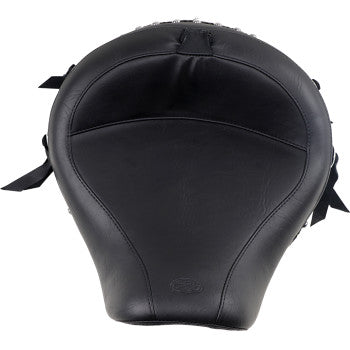 MUSTANG Wide Solo Seat With Drivers Backrest - Chrome Studs and Conchos - Black - Dyna '06-'17