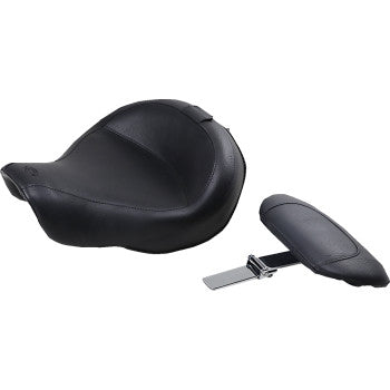 MUSTANG Vintage Wide Solo Seat With Drivers Backrest - Smooth - Black - Dyna '06-'17