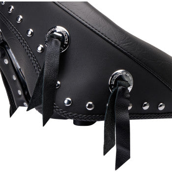 MUSTANG Wide Solo Seat with Removable Backrest - Chrome Studs w/ Concho - Softail '00-'15