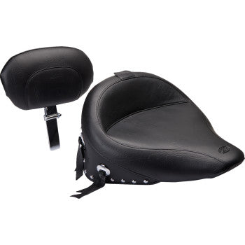 MUSTANG Wide Solo Seat with Removable Backrest - Chrome Studs w/ Concho - Softail '00-'15