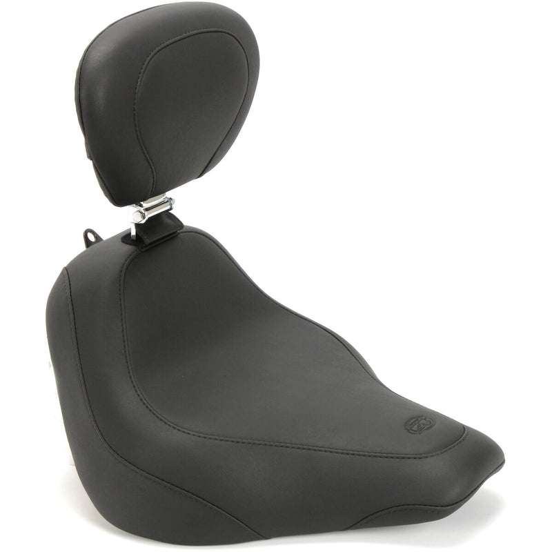 MUSTANG Wide Tripper™ Solo Seat w/ Drivers Backrest - Smooth - Black - Softail '18-'21