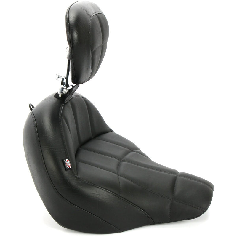 MUSTANG Touring Solo Seat with Drivers Backrest - Cube Stitch - Black - Softail '18-'21