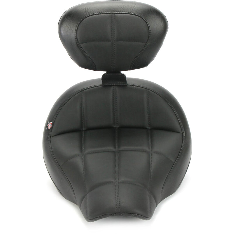 MUSTANG Touring Solo Seat with Drivers Backrest - Cube Stitch - Black - Softail '18-'21