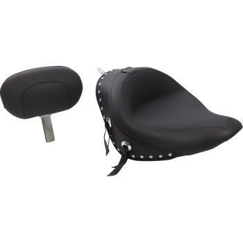 MUSTANG Wide Solo Seat with Removable Backrest - Chrome Studs w/ Conchos - Softail '06-'10