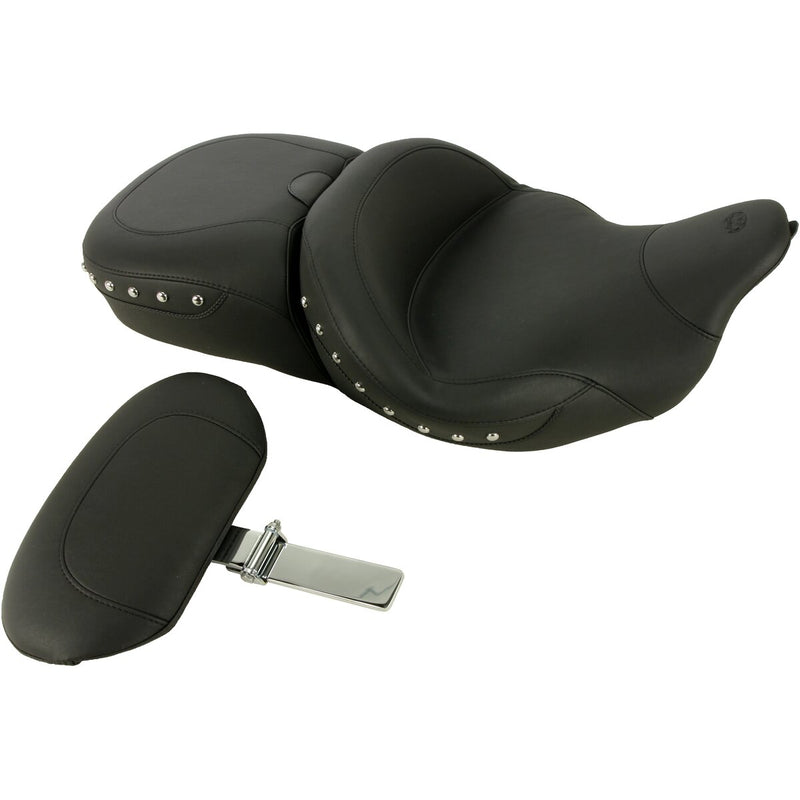 MUSTANG One-Piece Super Tour 2-Up Seat with Driver Backrest Option - Chrome Studs - Touring '08-'21