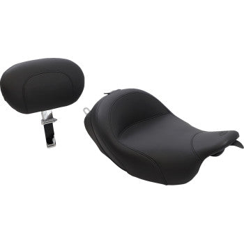 MUSTANG Vintage Wide Solo Seat With Drivers Backrest - Smooth - Black - Touring '08-'21