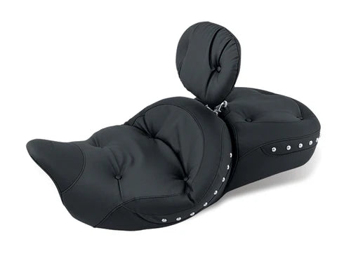 MUSTANG One-Piece Super Tour 2-Up Seat with Driver Backrest Option - Regal Chrome Studs - Touring '08-'21