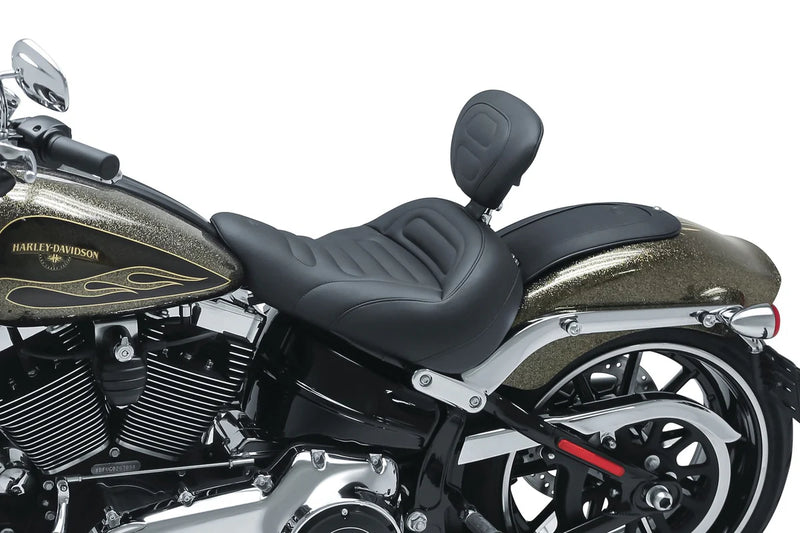 MUSTANG Solo Touring Seat - with Driver's Backrest - Black - Trapezoid Stitch - Softail '13-'17