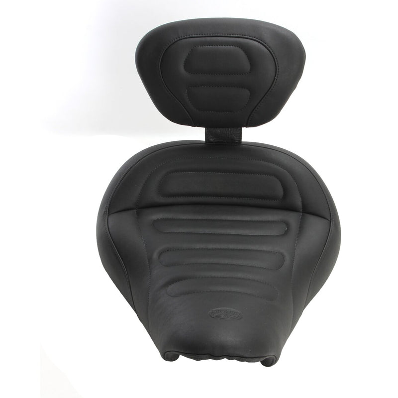 MUSTANG Solo Touring Seat - with Driver's Backrest - Black - Trapezoid Stitch - Softail '13-'17