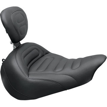 MUSTANG Solo Touring Seat - with Driver's Backrest - Black - Trapezoid Stitch - Softail '13-'17