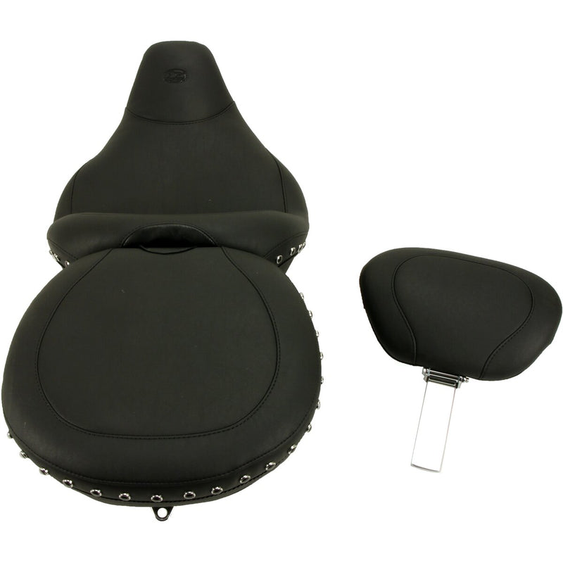 MUSTANG Lowdown™ One-Piece 2-Up Seat - with Driver Backrest - Black Studs - Touring '08-'21