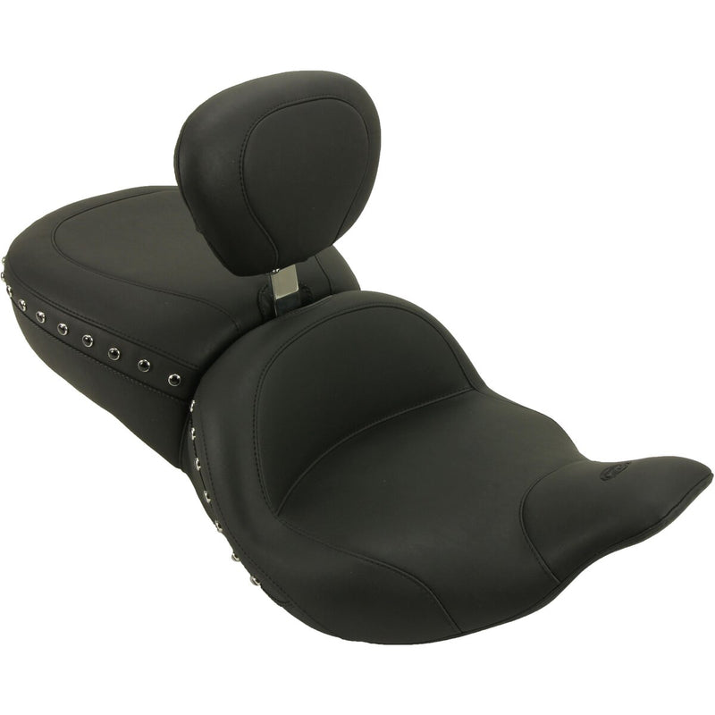 MUSTANG Lowdown™ One-Piece 2-Up Seat - with Driver Backrest - Black Studs - Touring '08-'21