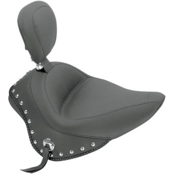MUSTANG Wide Solo Seat With Drivers Backrest - Chrome Studs and Conchos - Softail '11-'17